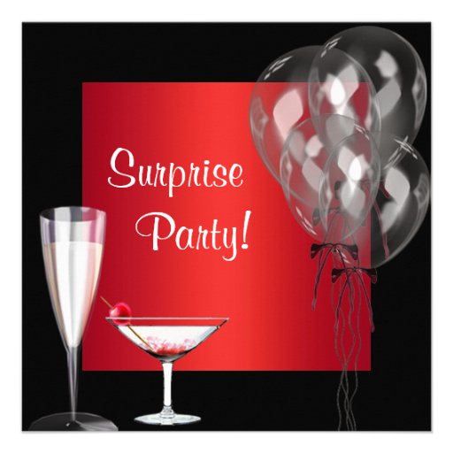 Cocktail Balloons Red Surprise Birthday Party Custom Announcement