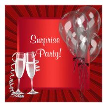 Cocktail Balloons Red Surprise Birthday Party Personalized Invitations