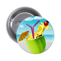 Cocktail in a Coconut Pinback Buttons