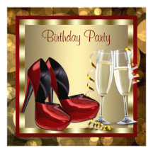 Cocktails Red High Heel Shoes Birthday Party Custom Announcement