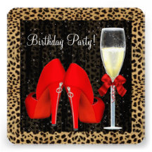 Cocktails Red High Heel Shoes Leopard Birthday Personalized Announcement