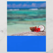 Coconut with tropical flower on exotic coast flyer