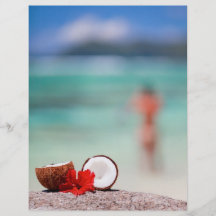 Coconut with tropical flower on exotic coast flyer design