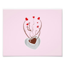 Coffee Cup Steam Swirls Hearts Pink Red White Photo