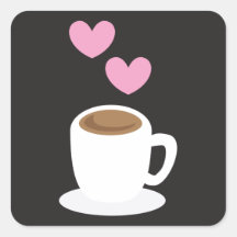 Coffee Hearts on black Square Stickers