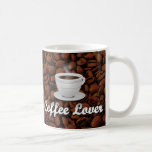 Coffee Lover, White Cup/Brown Beans Coffee Mugs