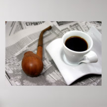 Coffee, newspaper, and a pipe posters