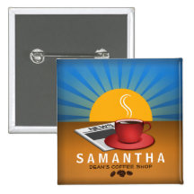 Coffee Shop Cafe Staff ID Name Tag Square Badge Button