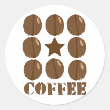 Coffee with beans round stickers