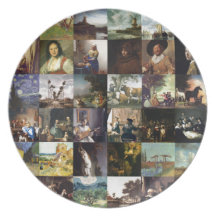 Collage of paintings of van Gogh, Vermeer, etc Party Plates