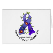 Colon Cancer Awareness FLOWER RIBBON 1 Greeting Cards