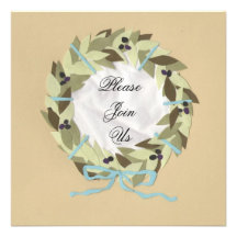 Colony Mediteranean Olive Wreath & Damask Casual - Personalised Invite