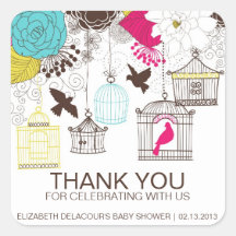 Colorful Birdcages Baby Shower Thank You Sticker