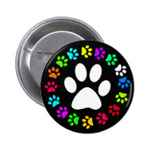 COLORFUL PAW PRINTS PINBACK BUTTON