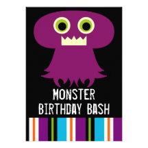 Colorful Purple Monster Birthday Party Invitations