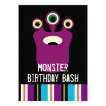 Colorful Purple Monster Birthday Party Invitations