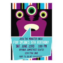 Colorful Purple Monster Birthday Party Invitations