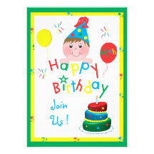 Colorful Stars Boys 4th Birthday Party Invitation