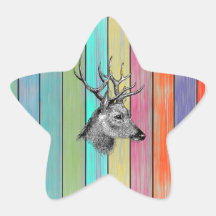 Colorful Wood Vintage Deer Head Star Sticker