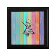 Colorful Wood Vintage Deer Head Trinket Box