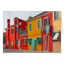 Colour houses in Venice island Burano Italy Greeting Cards