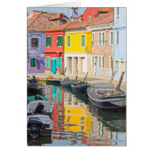 Colour houses in Venice island Burano Italy Greeting Cards