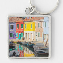 Colour houses in Venice island Burano Italy Keychains
