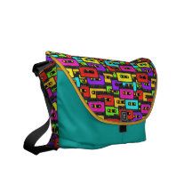Colourful 80s analoge audio tapes messenger bags