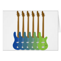 Colourful Bass Guitars Greeting Cards