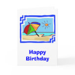 Colourful Beach Scene of Ocean, Sun & Umbrella