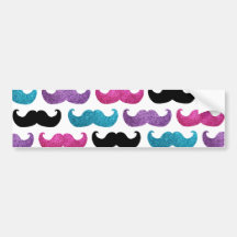 Colourful bling moustache pattern (Faux glitter) Bumper Stickers