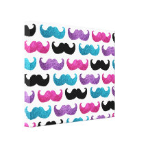 Colourful bling moustache pattern (Faux glitter) Gallery Wrapped Canvas