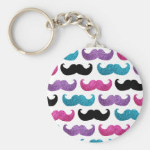Colourful bling moustache pattern (Faux glitter) Key Chain
