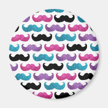 Colourful bling moustache pattern (Faux glitter) Magnets