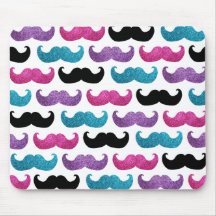 Colourful bling moustache pattern (Faux glitter) Mouse Pads