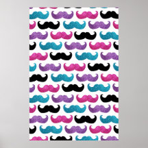 Colourful bling moustache pattern (Faux glitter) Posters