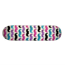Colourful bling moustache pattern (Faux glitter) Custom Skate Board