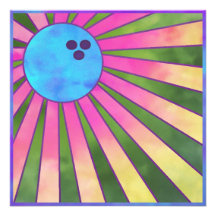 Colourful Bowling Birthday Party Invite Retro 80s
