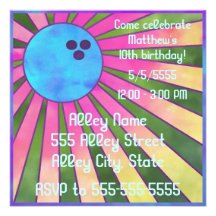 Colourful Bowling Birthday Party Invite Retro 80s