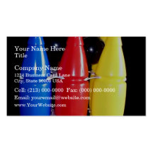 Colourful bowling set business cards