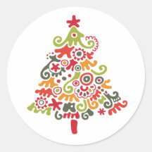 Colourful Christmas Tree Round Sticker