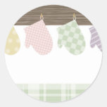 colourful cooking baking oven mitts gift tag stick round sticker