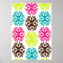 Colourful damask floral cute neon flower pattern print