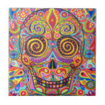 Colourful Day of the Dead Skull Ceramic Tile
