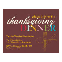 Colourful fall brown Thanksgiving dinner fork knif invitations