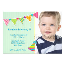 Colourful Flags, Green, Birthday Photo Invitation
