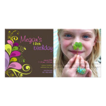 Colourful Floral Leaves Birthday Invite Photo Card