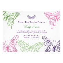 Colourful Fluttering Butterflies 21st Birthday Personalized Announcements