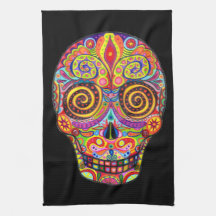 Colourful Funky Day of the Dead Kitchen Towel