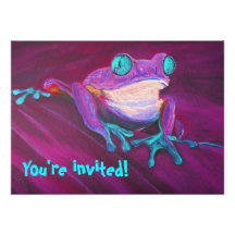 Colourful funny funky frog kids birthday Invites
